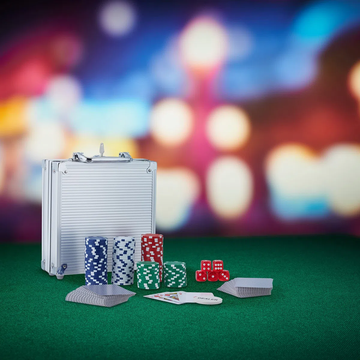 Relaxdays Valigetta da Poker, 100 Chips senza Valore, 2 Mazzi di Carte, 5 Dadi, Dealer, Pokerset, Richiudibile, Argento