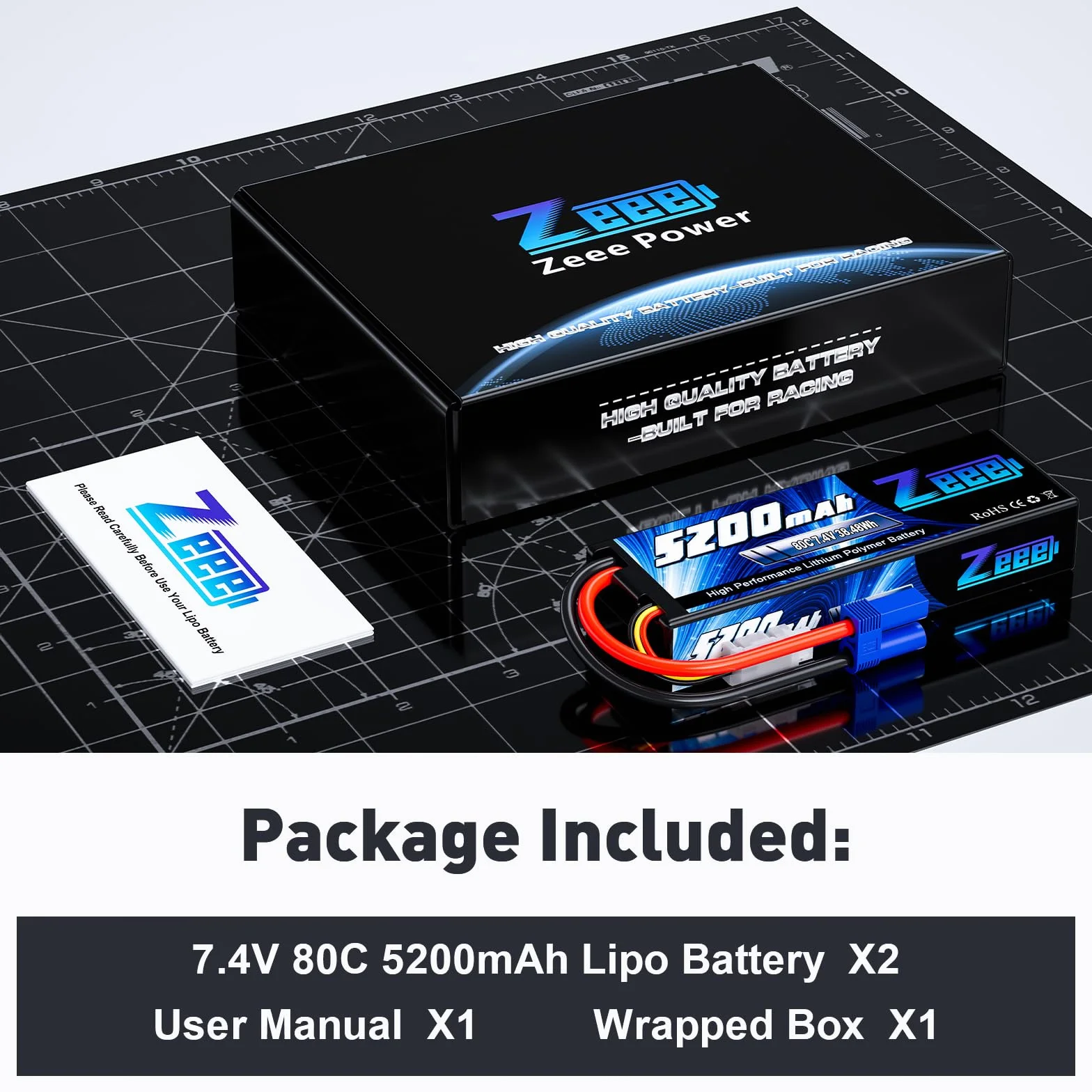 Zeee 2S Lipo Batteria 7,4V 80C 5200mAh RC Batteria Hardcase con Connectore EC5 Spina per RC Evader BX RC Veicolo Auto LKW Truggy RC Nave RC Modells RC Hobby (2 pezzi)