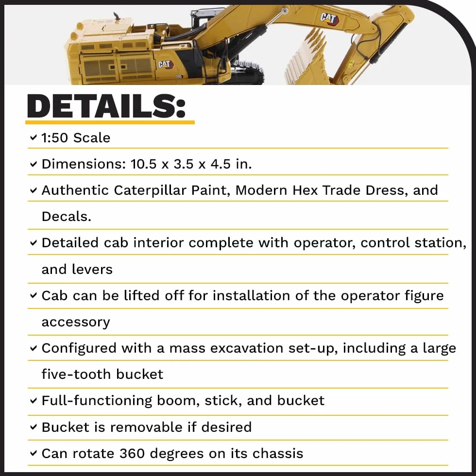 Caterpillar Diecast Masters 85959 - Escavatore Benna di Grande capacità Cat 395 Me, Scala 1:50, Circa 9,0 x 11,0 x 27,0 cm, da 14 Anni