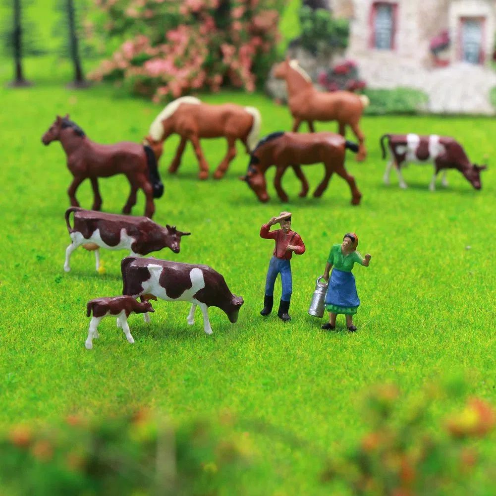 Farm Animals Figure Toys Set,AN8706 36PCS 1:87 Well Painted Farm Animals Cows Horses Figures HO Scale Model Train Scenery Layout Miniature Landscape