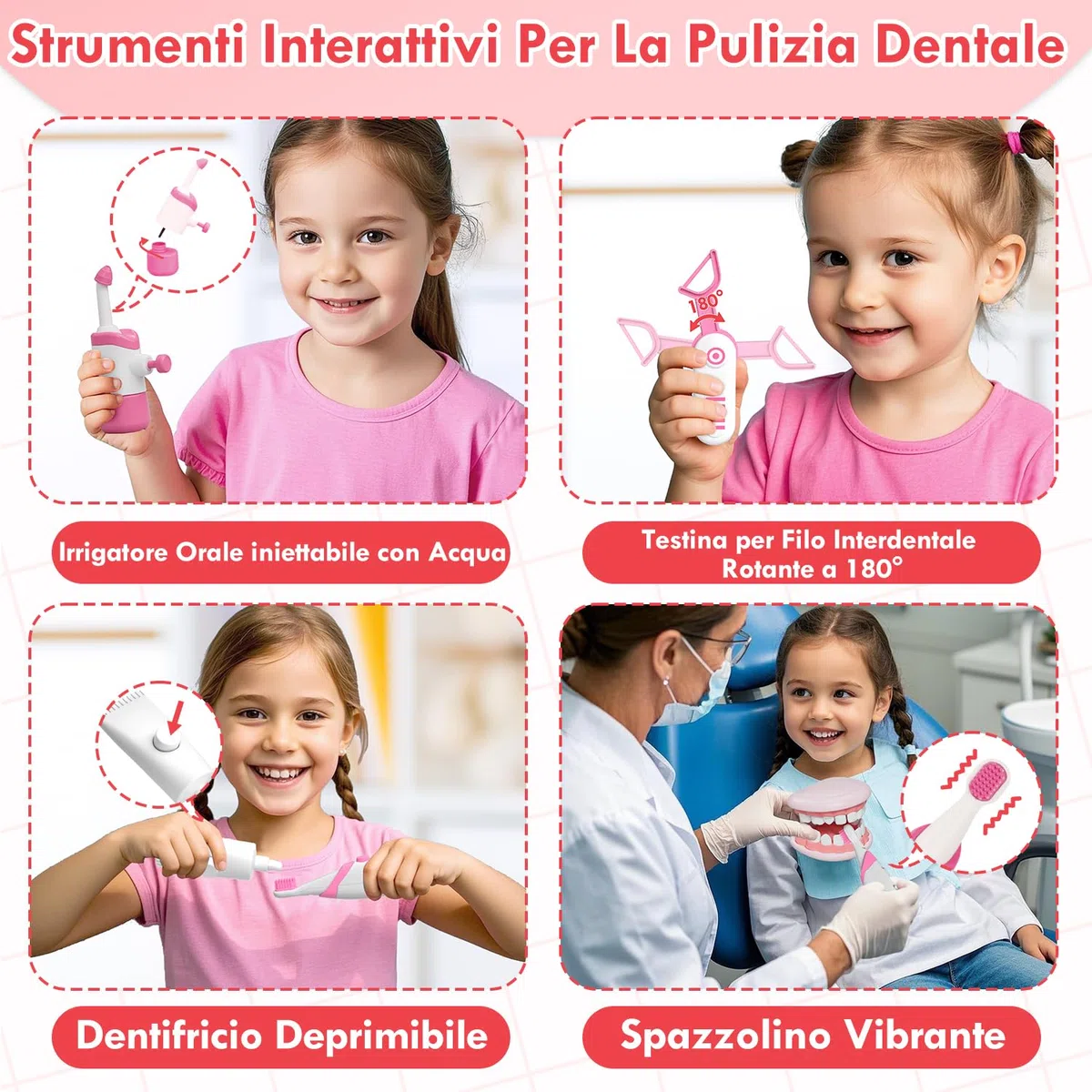Lehoo Castle Valigetta Dottore Bambini, Kit Dentista per Giochi, Valigetta Dottoressa Bambina, Montessori per Bimbi di 3+ Anni, Ragazzi Dai 3+ Anni in Su(Rosa)