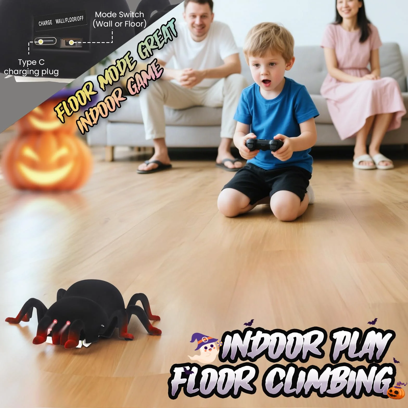 Ragno RC telecomandato - Si arrampica su pareti e soffitti, ricaricabile con occhi a LED - Ragno robot giocattolo per bambini dai 3 anni in su - Regalo di Halloween spaventoso per ragazzi e ragazze