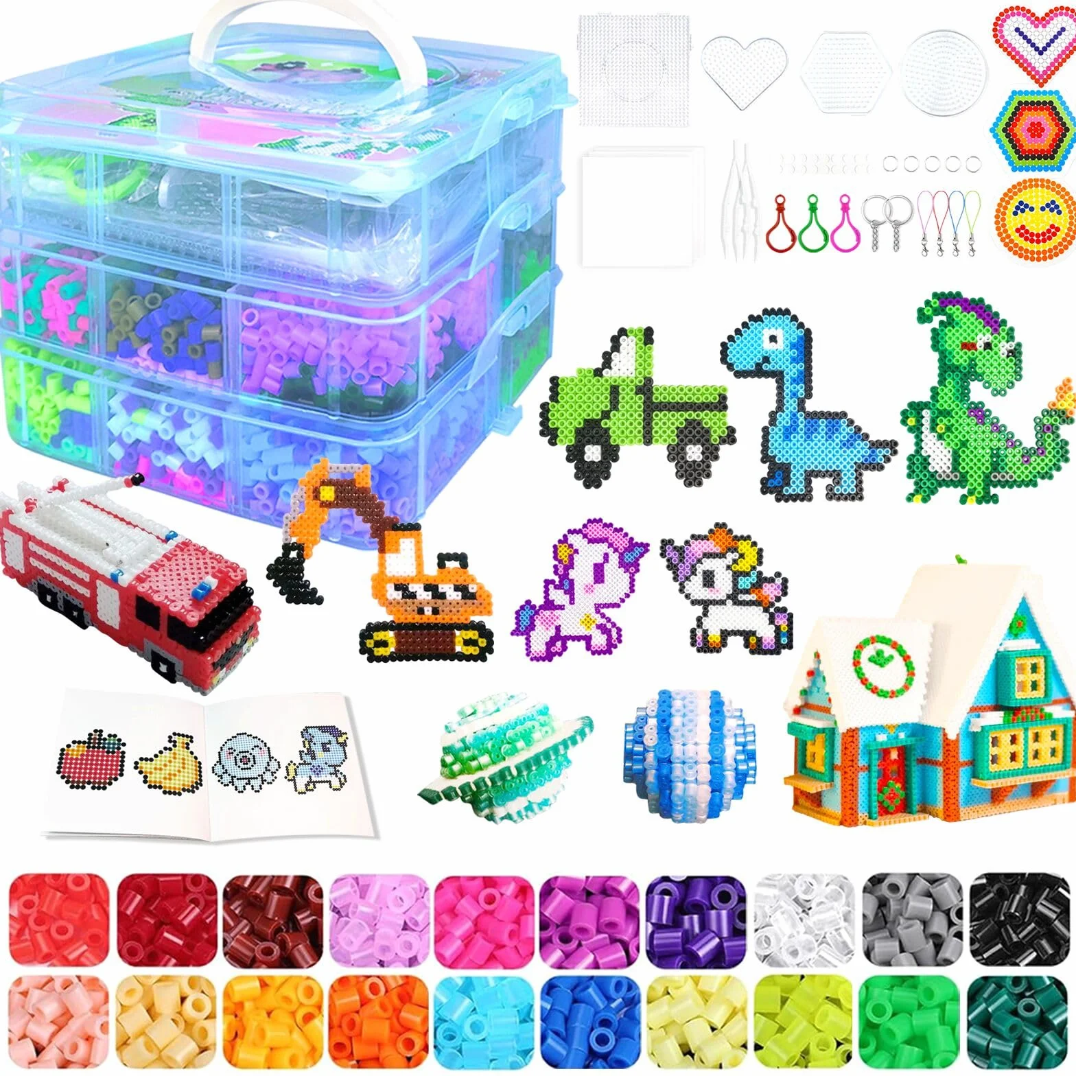 Kit di 11000 Perline Fusibili, Set di Perline in Ferro da 20 Colori, 5 mm, con Scatola Portaoggetti, Pannello forato, Carta da Stiro e Accessori per Catene, Kit Fai Da Te, Regali per Ragazze