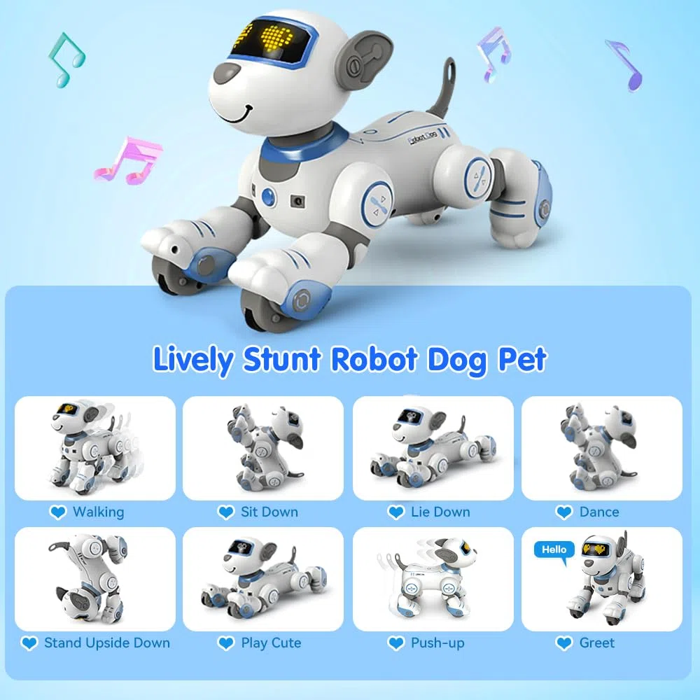 VATOS Bambini Giocattolo Robot Cane Interattivo Tocco e Segui con 17 Funzioni, Danza Programmabile Musica RC per Ragazze 3-12 Anni