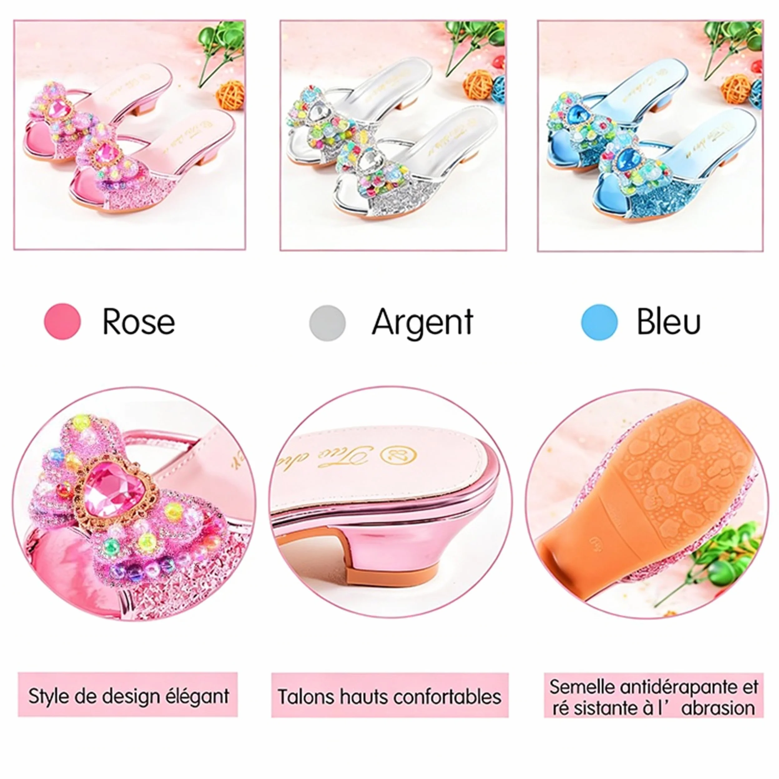 Ragazza Ghiaccio Regina Pantofola Paillettes Fiocco Scarpe col Tacco per Bambine Eleganti Sandali per Bambine Principessa Halloween Natale Carnevale Festa a Tema Estate Rosa 29
