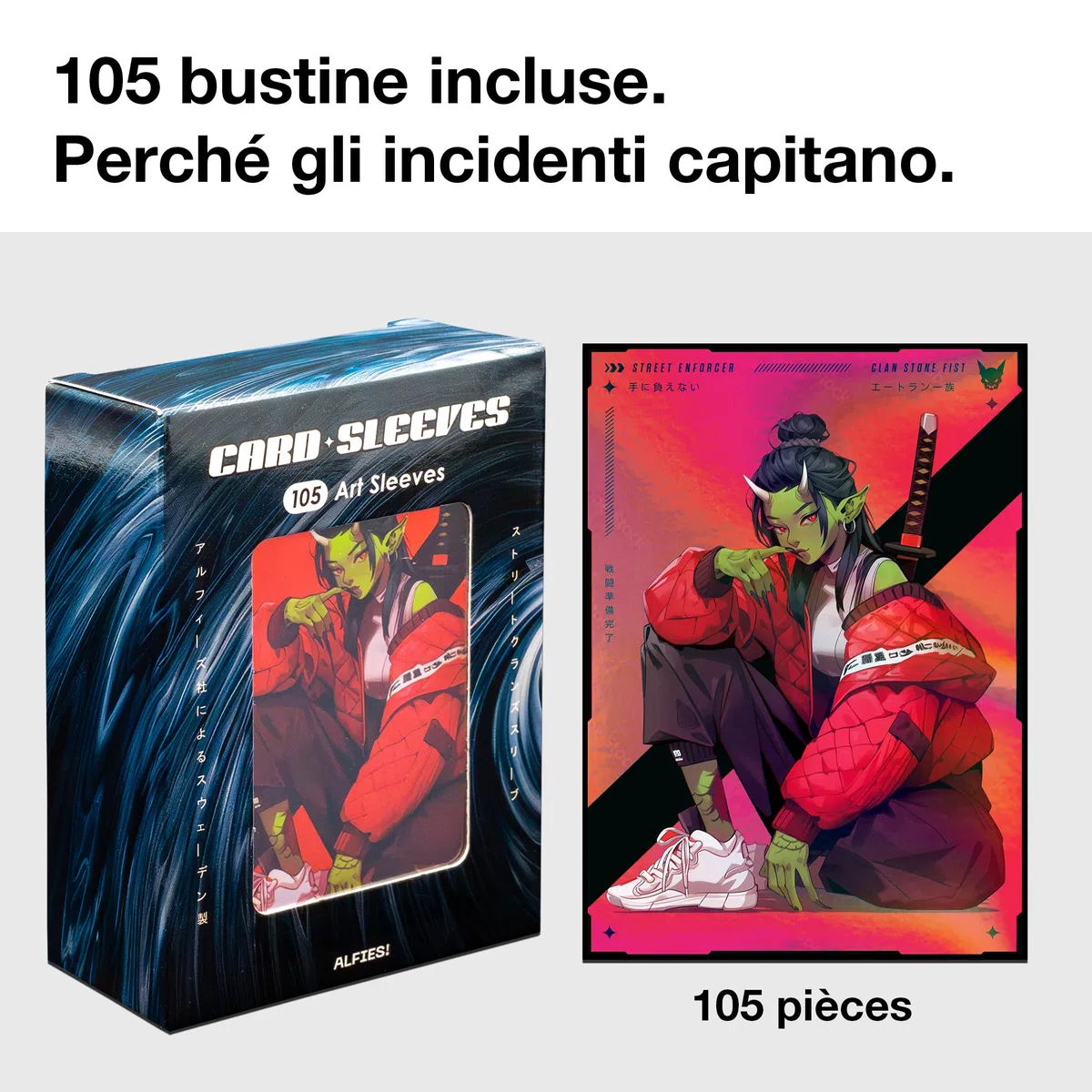 MTG - Custodie per carte da 105 ct, stile anime e manga, clan goblin, finitura laminata + frontale trasparente, 66 x 92 mm, dimensioni standard