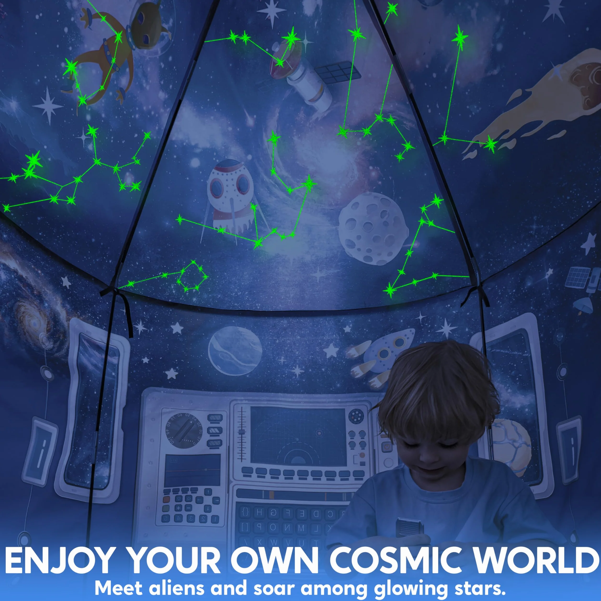Joyin Tenda da gioco spaziale per bambini – Tenda da gioco fantasiosa con motivo spaziale interattivo