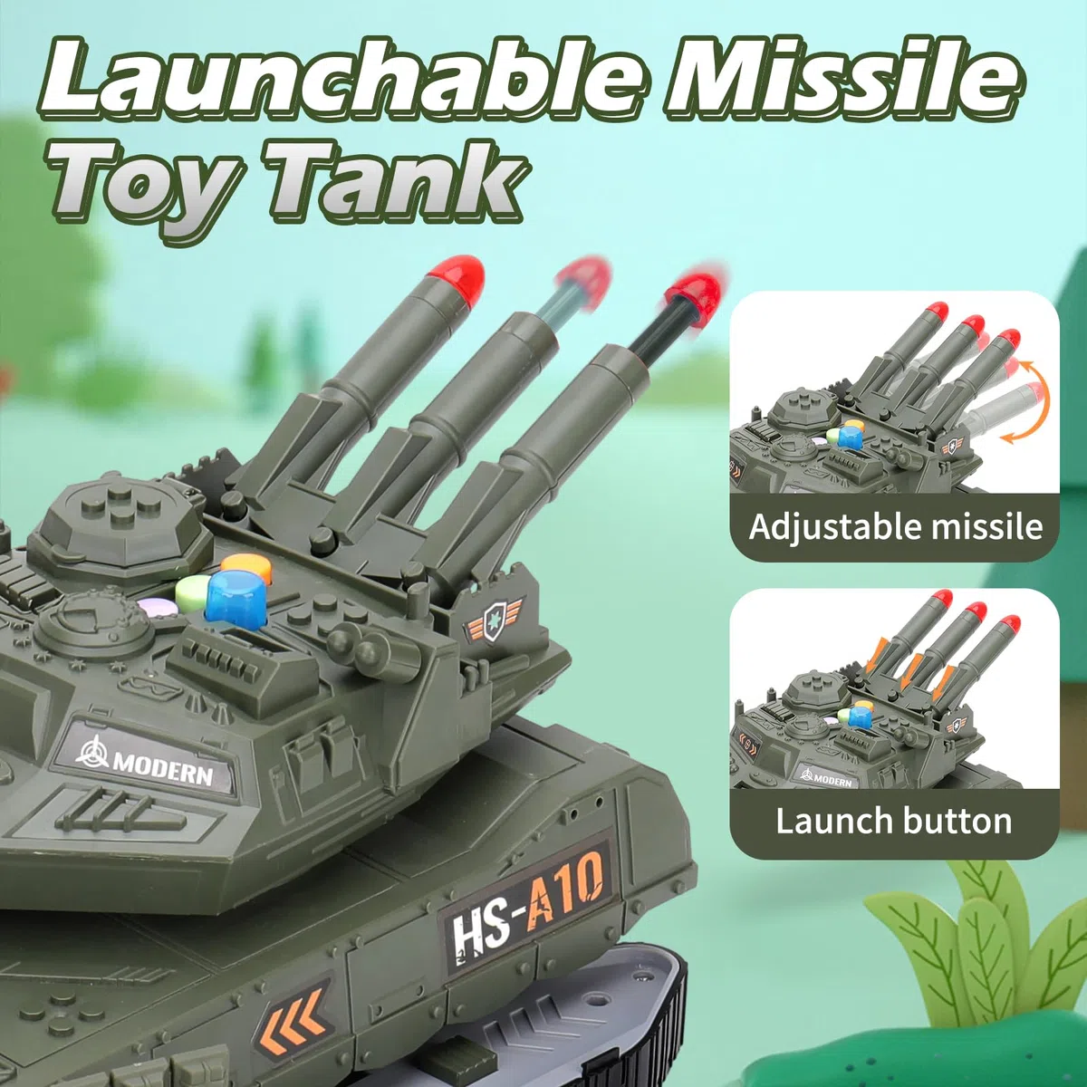 Carro Armato Giocattolo Militare con 6 Veicoli Militari, Carro Armato Giocattolo con Suono e Luce Lanciamissili Veicolo Carro Armato Regalo per Bambini Ragazzi 3 4 5 6 7 Anni (Verde)