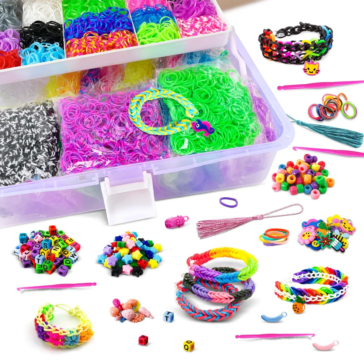 ROSHUKG 14500 Kit di Braccialetti di Gomma, Braccialetti di Gomma Colorata che Fanno Kit con 3 Strati Contenitore per Ragazze Ragazzi(Viola)