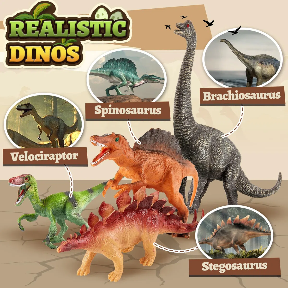 TOEY PLAY Grandi Dinosauri Giocattolo per Bambini, 12 Pezzi Figure Dinosauri Set, Realistico Dinosauro con T-Rex, Triceratop, Regalo per Ragazzi Ragazze 3 4 5 6 Anni
