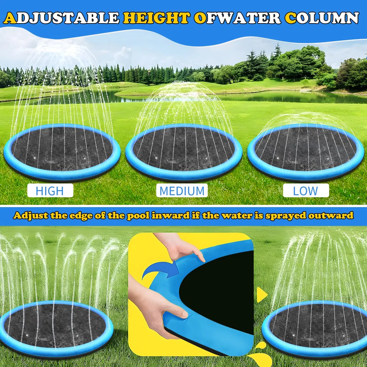CACSPS Tappetino antiscivolo da 150 cm, per bambini e cani, addensante piscina con irrigatore, giocattoli estivi all'aperto, piscina per bambini e ragazze o cani da compagnia (blu)