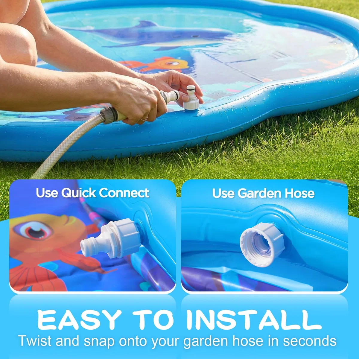 ChlorBlu Splash Pad, Irrigatore per Bambini e Cani, 186CM Piscina Gonfiabile Rotonda Sea World per Bambini, Tappetino da Gioco Acquatico Rinforzato per Esterni, Irrigatore Gonfiabile da Giardino