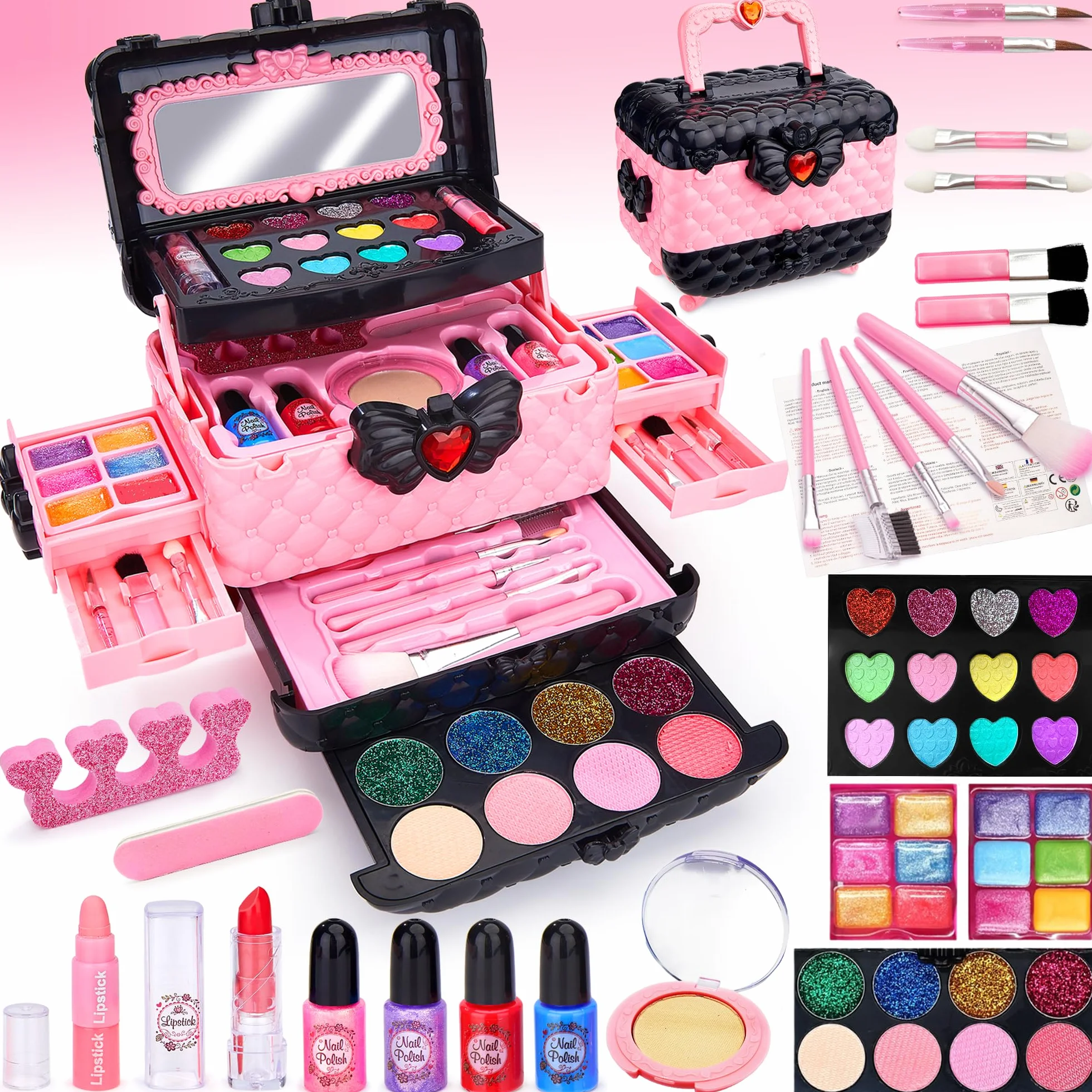 Chennyfun Set di Trucco per Bambini per Bambine, 53 Pezzi Lavabile set di Trucchi per Bambini, Sicuro e Atossico Giocattolo di Ruolo per Regali di Compleanno di Natale per Ragazze dai 3 Anni