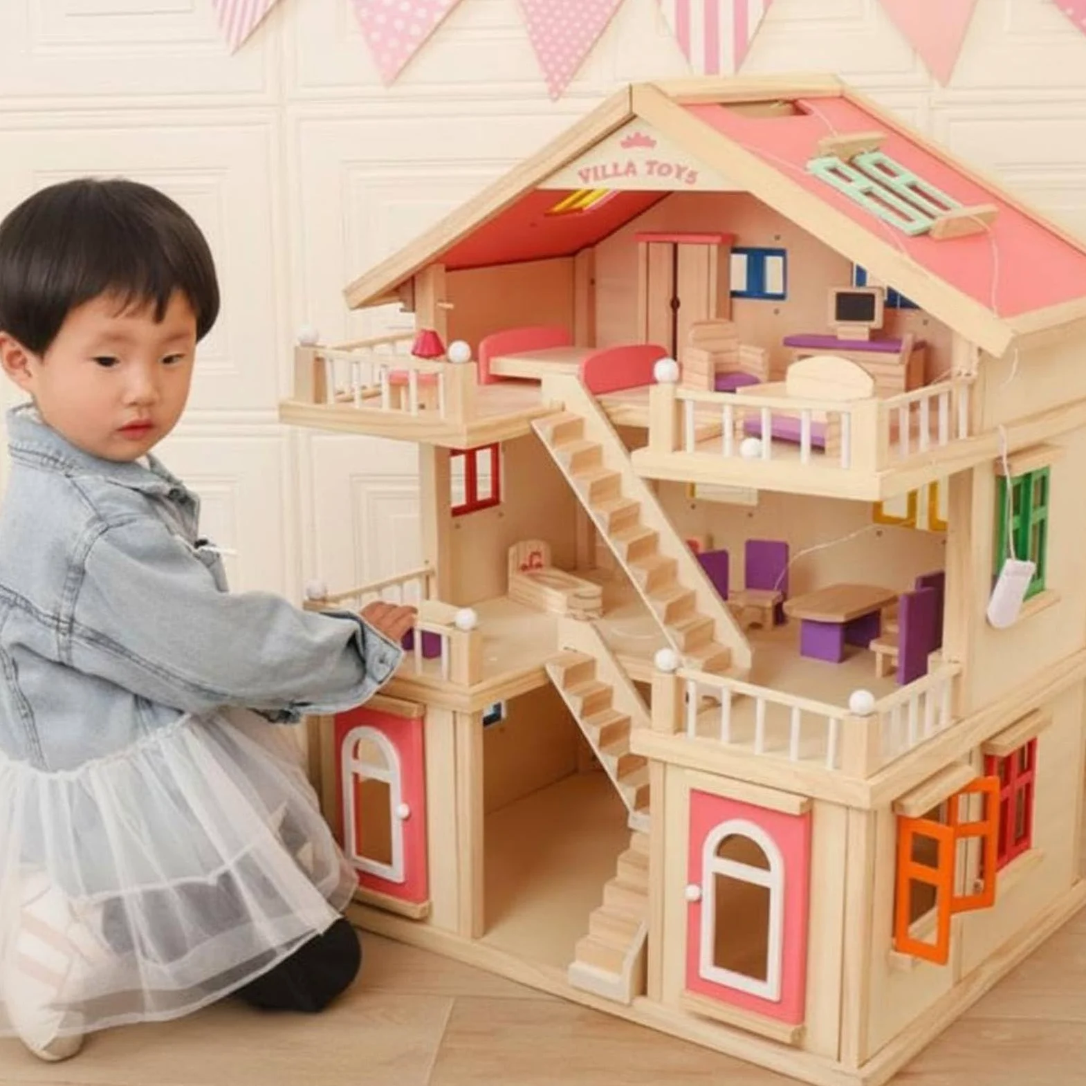 Casa Delle Bambole in Gioco Casa Principessa Casetta Giocoset per Bambini con Spazi Condivisibili E Componenti Apribili Adatta a Gioco Collaborativo, Bianco