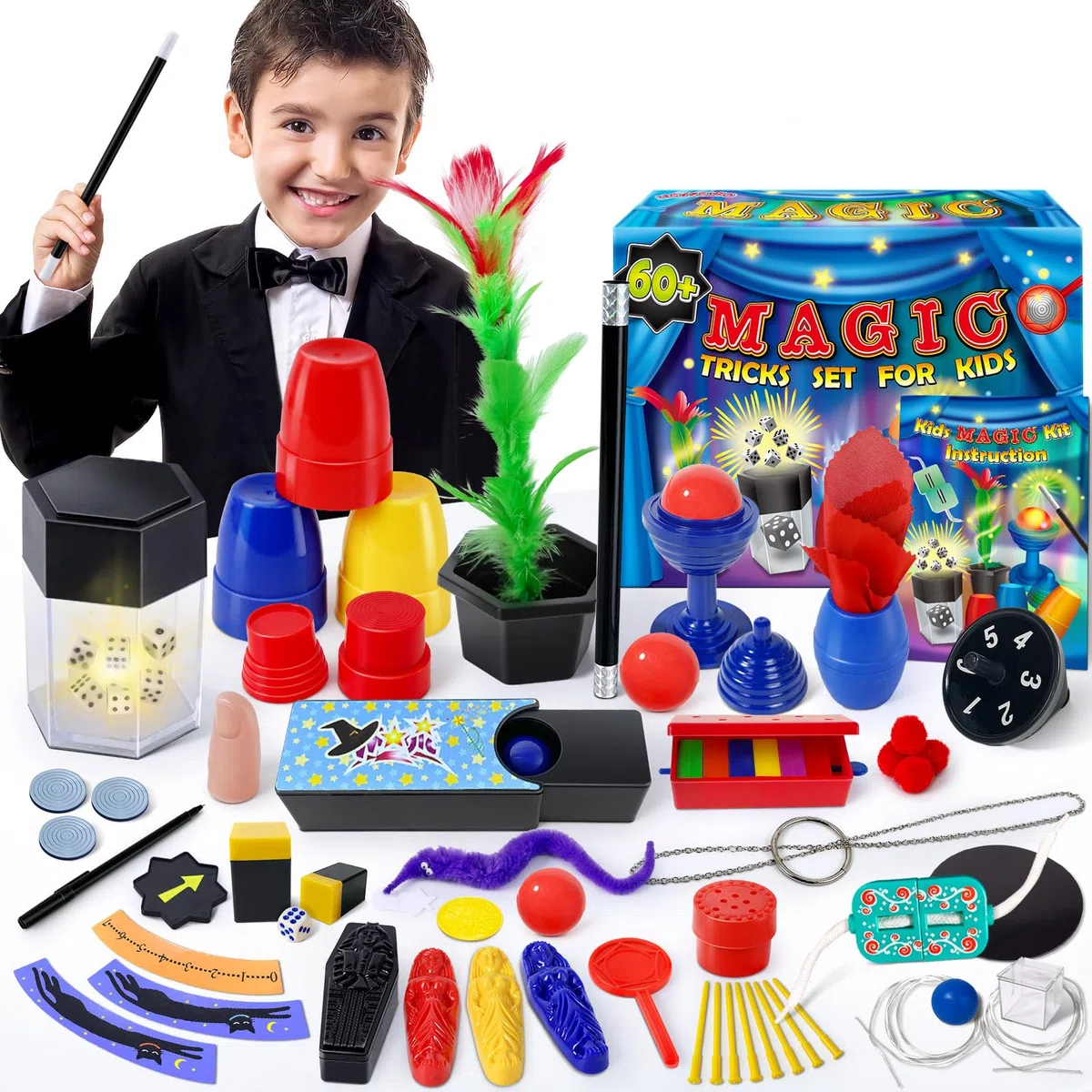 Heyzeibo Giochi di Magia - Oltre 60 Trucchi Magici per Bambini, Kit Magico con Bacchetta Magica e Istruzioni, Ragazzi, Ragazze, Bambini Piccoli, Principianti