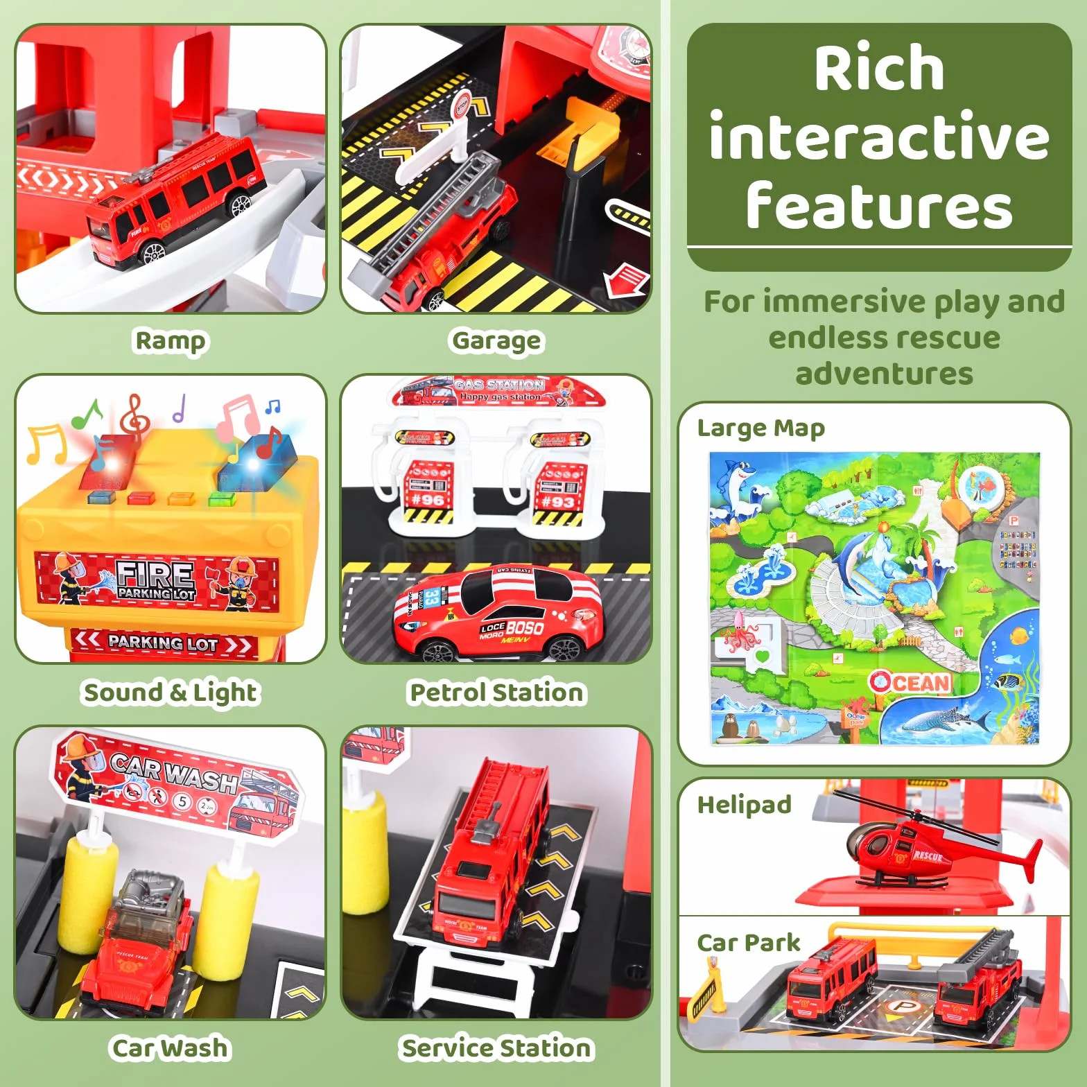 Set da gioco per parcheggio a 5 piani, per bambini dai 3 anni in su, con ascensore incluso, grande parcheggio giocattolo con 12 auto e 1 aereo, come regalo per bambini dai 3 anni, rosso