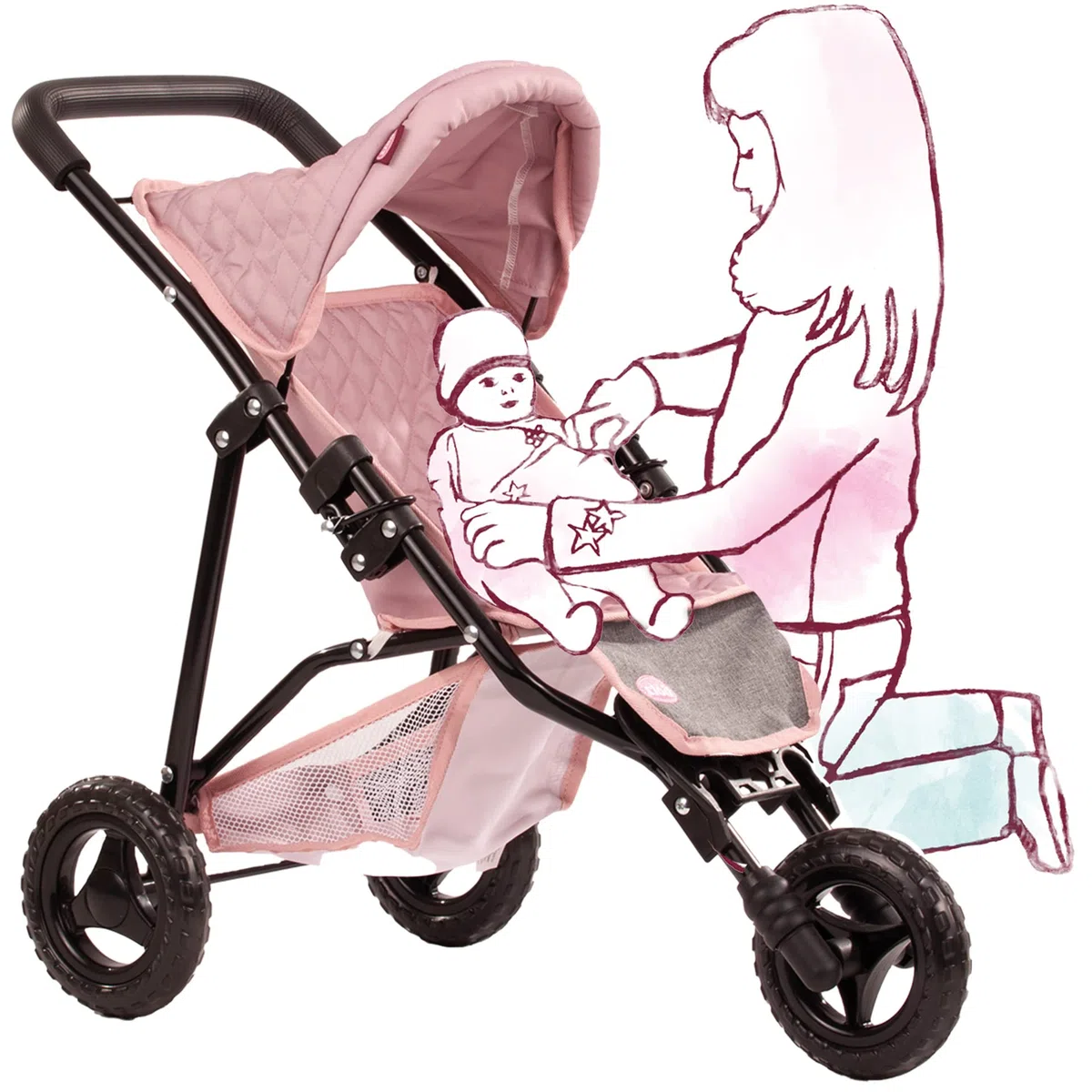 Götz 3403369 Passeggino per Bambole a 3 Ruote Soft Mood - Passeggino per Bambole Adatto a Tutte Le Bambole Fino a 50 cm - Altezza Scorrevole Circa 54 cm