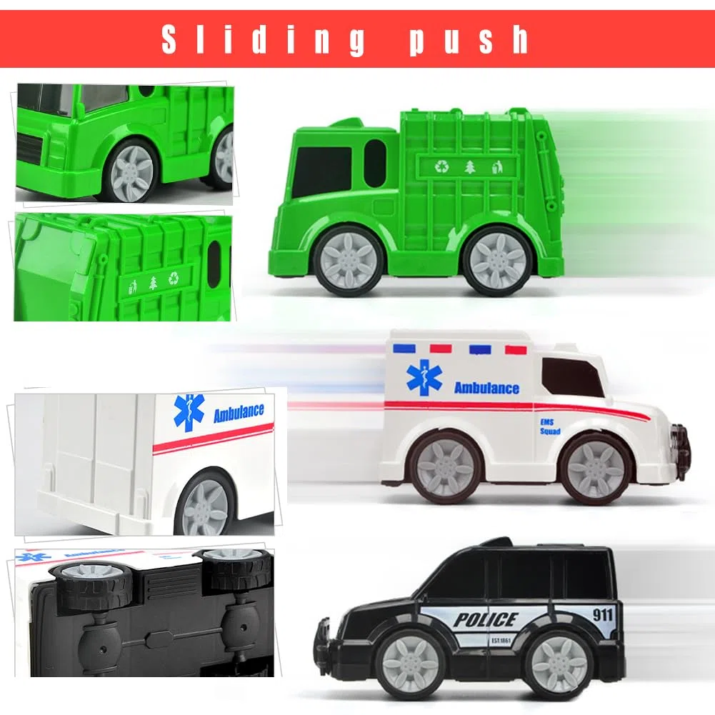 Set di 5 Giocattoli auto Della Polizia, Ambulanza, Camion della Spazzatura, Camion dei Pompieri, Elicottero, Macchinina per Bambini, Veicolo da Città