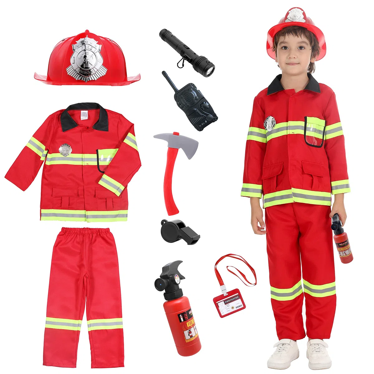 Costume da Pompiere per Bambini Capo dei Pompieri Cosplay Gioco di Ruolo Accessori per Giocattoli