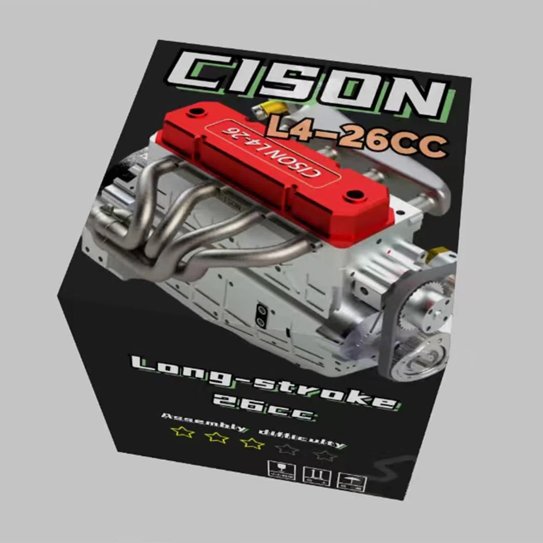 CISON L4-26CC Mini 4 Tempi Inline Quattro OHV Motore a Benzina Modello Che Funziona, Raffreddato ad Acqua Metallo Motore a Combustione Interna per RC Auto e Kit Fisica