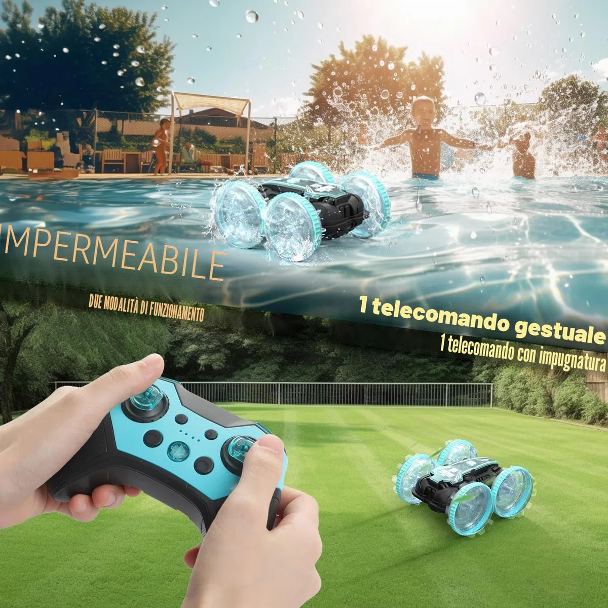 Korffe Automobile Telecomandata Tutto Terreno, 4WD 360°Rotazione 2.4GHz RC Auto All Terreno Impermeabile, Stunt Car Offroad Giocattolo Veicolo Bambini Ragazzo Regalo di Compleanno di Natale Ragazza
