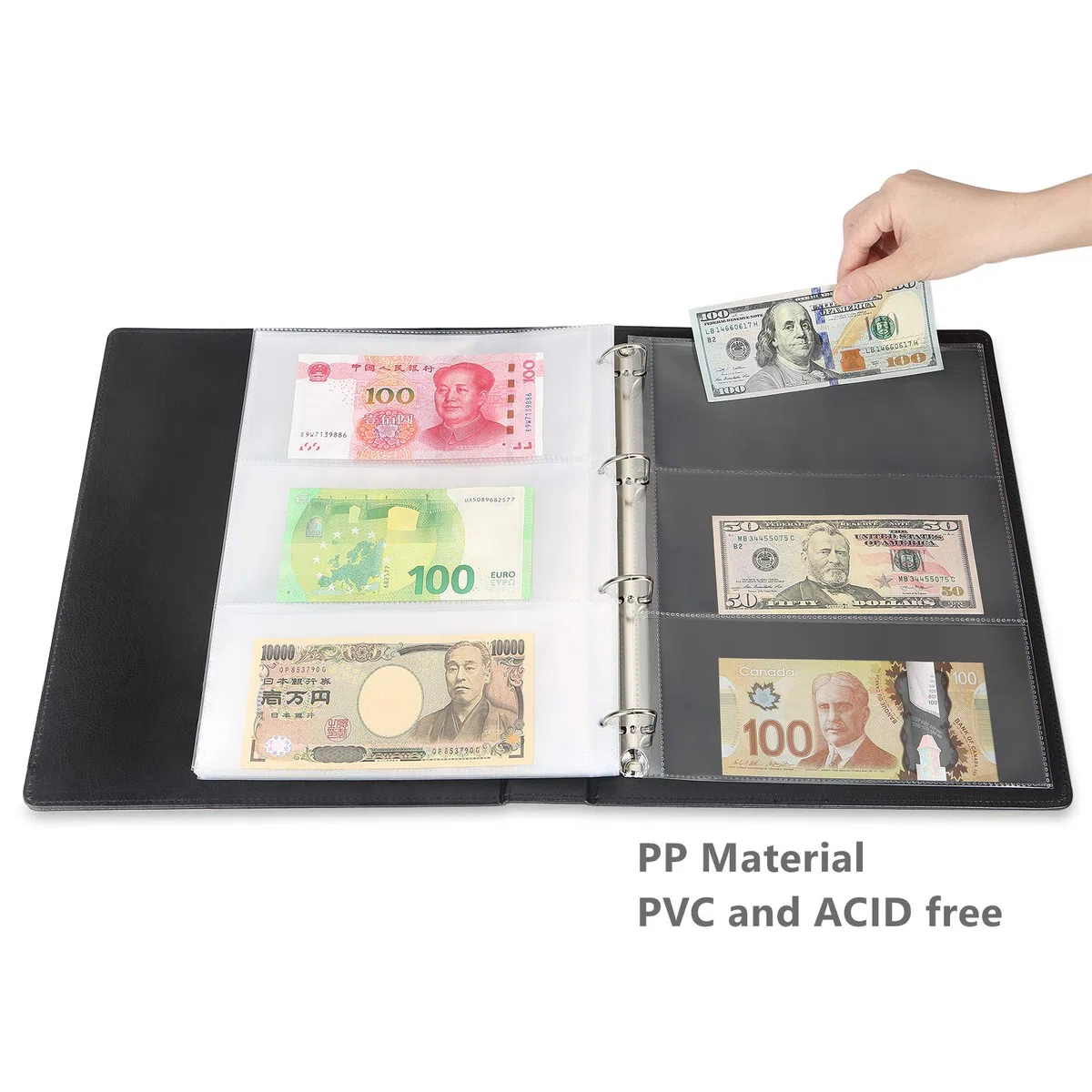 MUDOR Premium PU Banknote World Currency Collection Album, 90 Pockets Dollar Bill Holders for Collectors, Classic Paper Money Collecting Storage Book Album Binder Supplies (Blue)