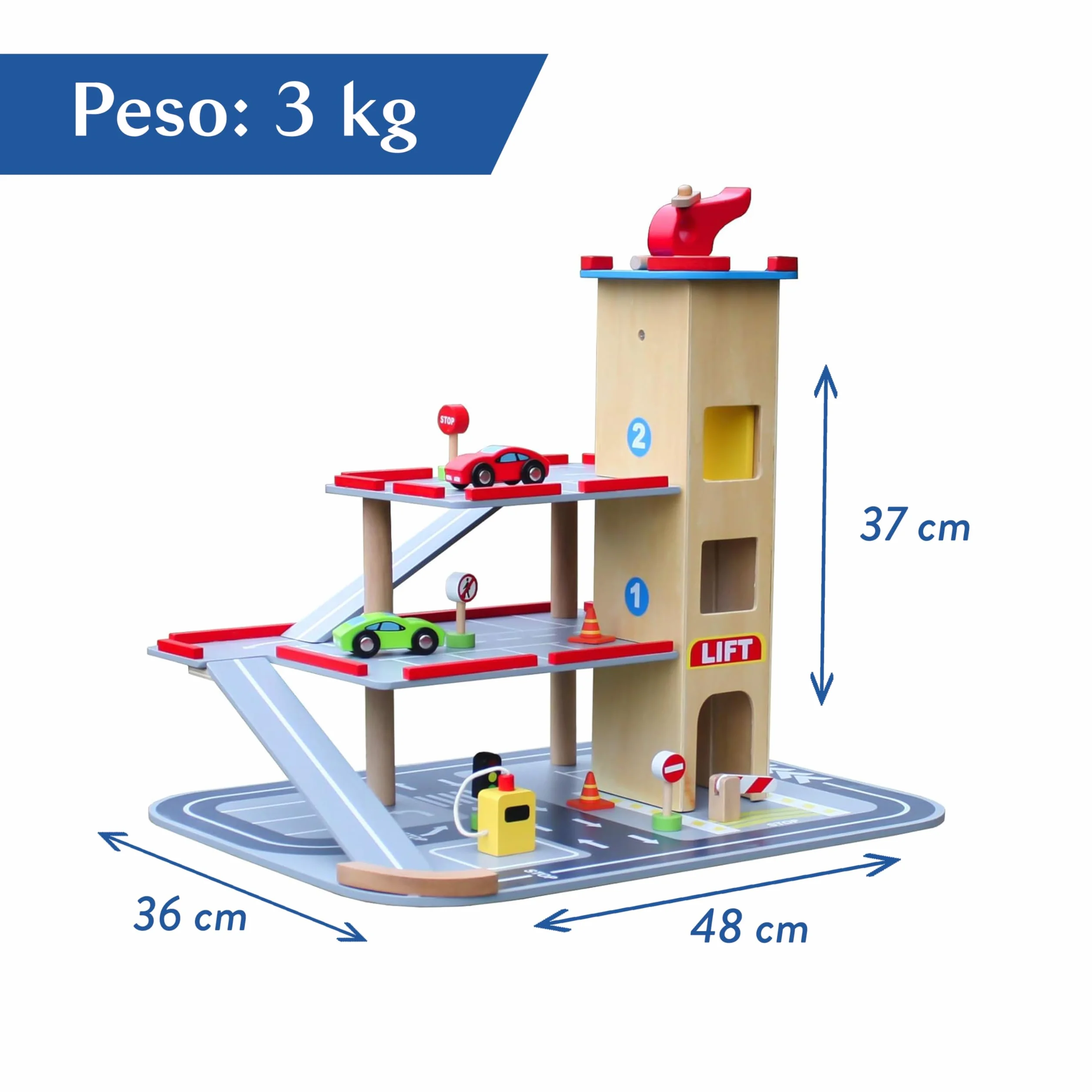 COIL Garage di Legno per Bambini con Ascensore - Macchine per Bambini - Gioco di Legno con Macchinina e Accessori