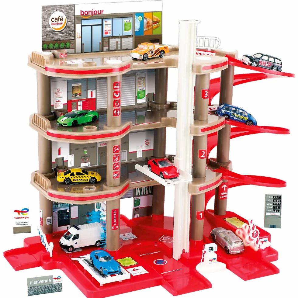 STARLUX - Autentico Piccolo Garage per Auto con Stazione di Servizio Completa 4 Livelli - da 3 Anni - Made in Europe - 401006